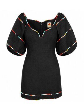 NWT Farm Rio Black Colored Stripes Linen Mini Dress M MSRP $250